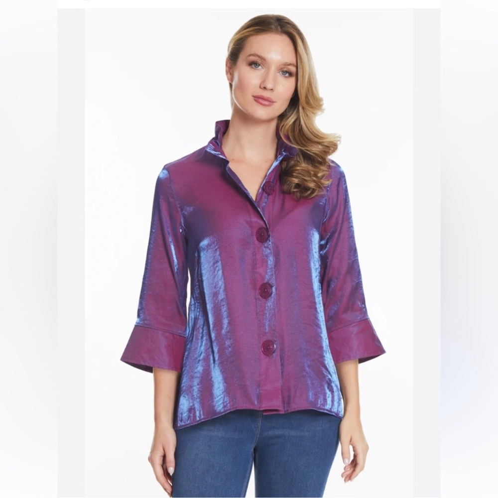NWT Ali Miles Size 1X Shimmer Woven Wire Collar 3/4 Cuffed Sleeve Tunic